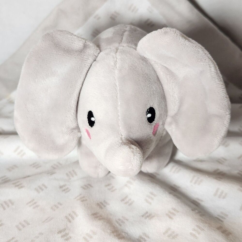 Pearhead Elephant Baby Lovey 13" Plush Gray White Stripe Security Blanket 2020